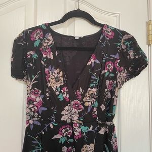 Black floral wrap dress